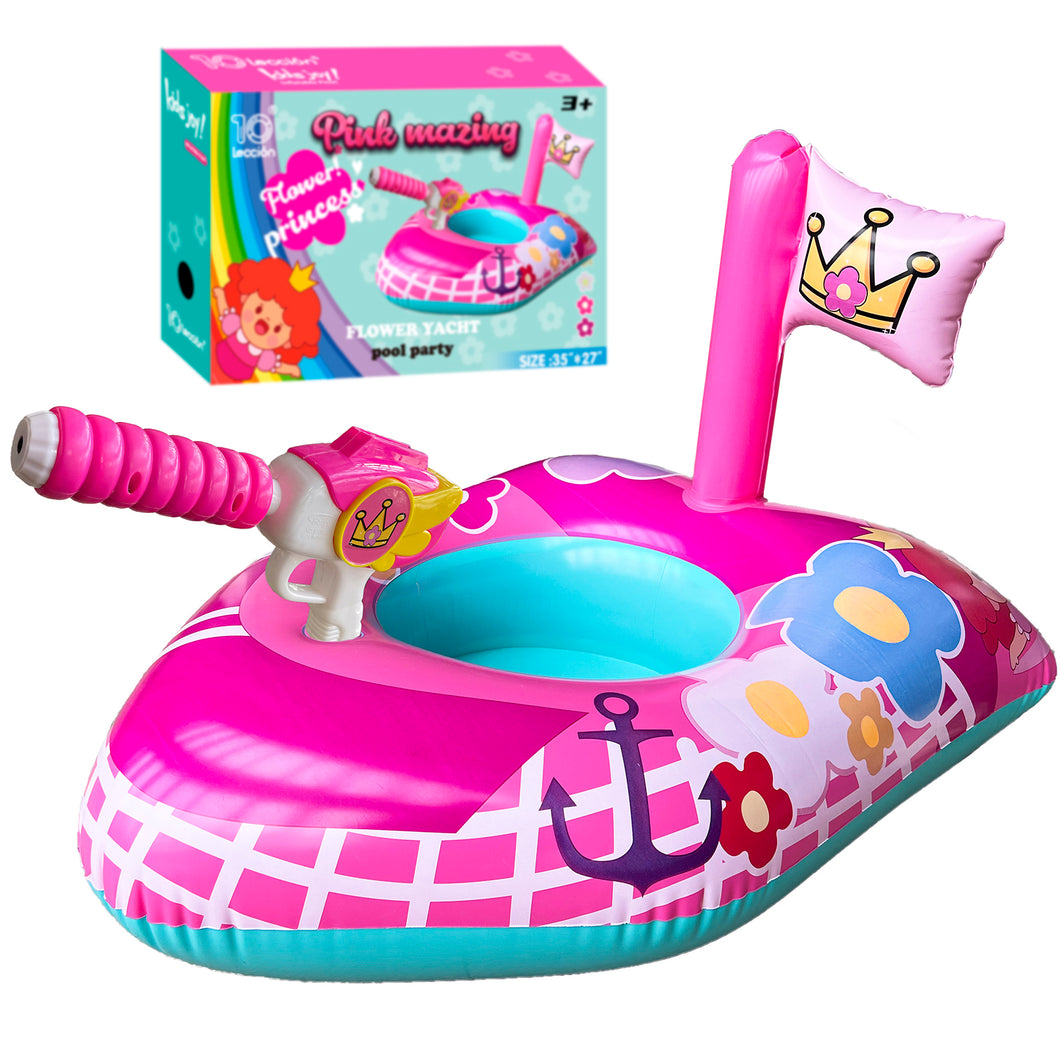 10Leccion Toddler Pool Float for Girls with Squirt Gun, Inflatable Pool Toys for Kids, Pink Flower Princess Pool Floaties for Infant, Blow up Baby Water Float, Child Boat Shaped Summer Pool Game Toys