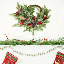 Load image into Gallery viewer, 10Leccion Christmas Artificial Wreath for Front Door, Outdoor Christmas Wreath Flocked with Mixed Decorations, Holiday Greenery Wreath with Pinecones, Red Berries, and Snowflake, 23 inches
