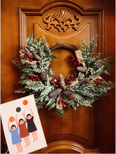 Load image into Gallery viewer, 10Leccion Christmas Artificial Wreath for Front Door, Outdoor Christmas Wreath Flocked with Mixed Decorations, Holiday Greenery Wreath with Pinecones, Red Berries, and Snowflake, 23 inches
