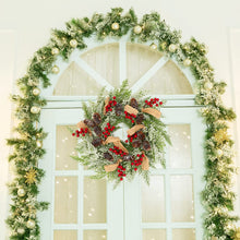 Load image into Gallery viewer, 10Leccion 22” Artificial Christmas Door Wreath, Christmas Wreaths for Front Door, Winter Wreath with Pine Cone, Red Berries, Burlap Ribbon &amp; Snowflake, Holiday Outdoor Wreath Decorations
