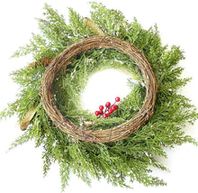 Load image into Gallery viewer, 10Leccion 22” Artificial Christmas Door Wreath, Christmas Wreaths for Front Door, Winter Wreath with Pine Cone, Red Berries, Burlap Ribbon &amp; Snowflake, Holiday Outdoor Wreath Decorations
